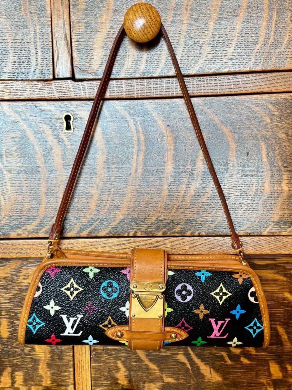 Authentic Louis Vuitton Takashi Murakami SHIRLEY Noir Multicolor Monogram Bag